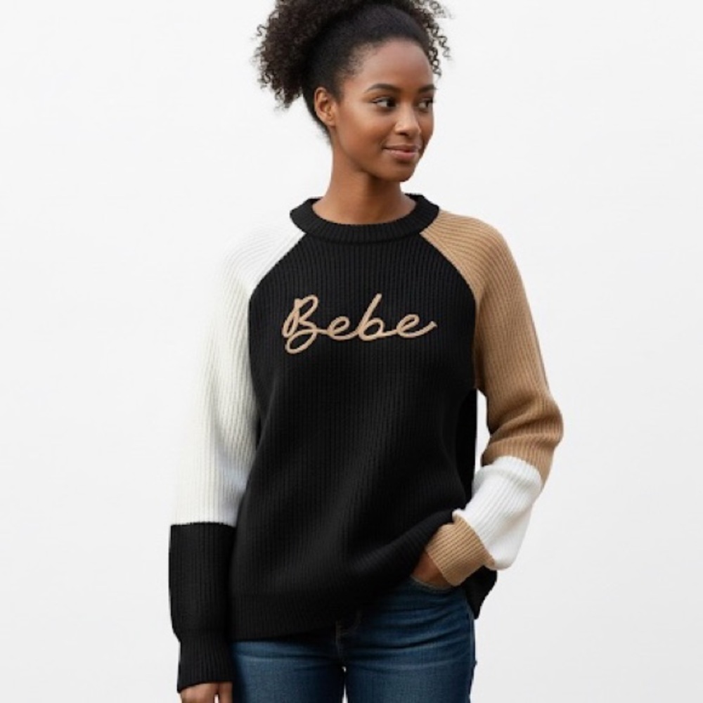 Bebe Mock Neck Cozy Colorblock Pullover Sweater Women's Small